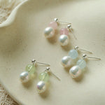 Macaron Three-Tone Crystal Freshwater Pearl Drop Earrings - floysun