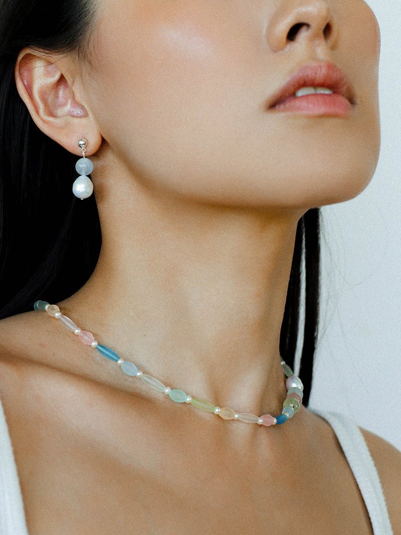 Macaron Three-Tone Crystal Freshwater Pearl Drop Earrings - floysun