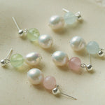 Macaron Three-Tone Crystal Freshwater Pearl Drop Earrings - floysun