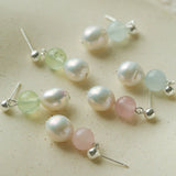 Macaron Three-Tone Crystal Freshwater Pearl Drop Earrings - floysun