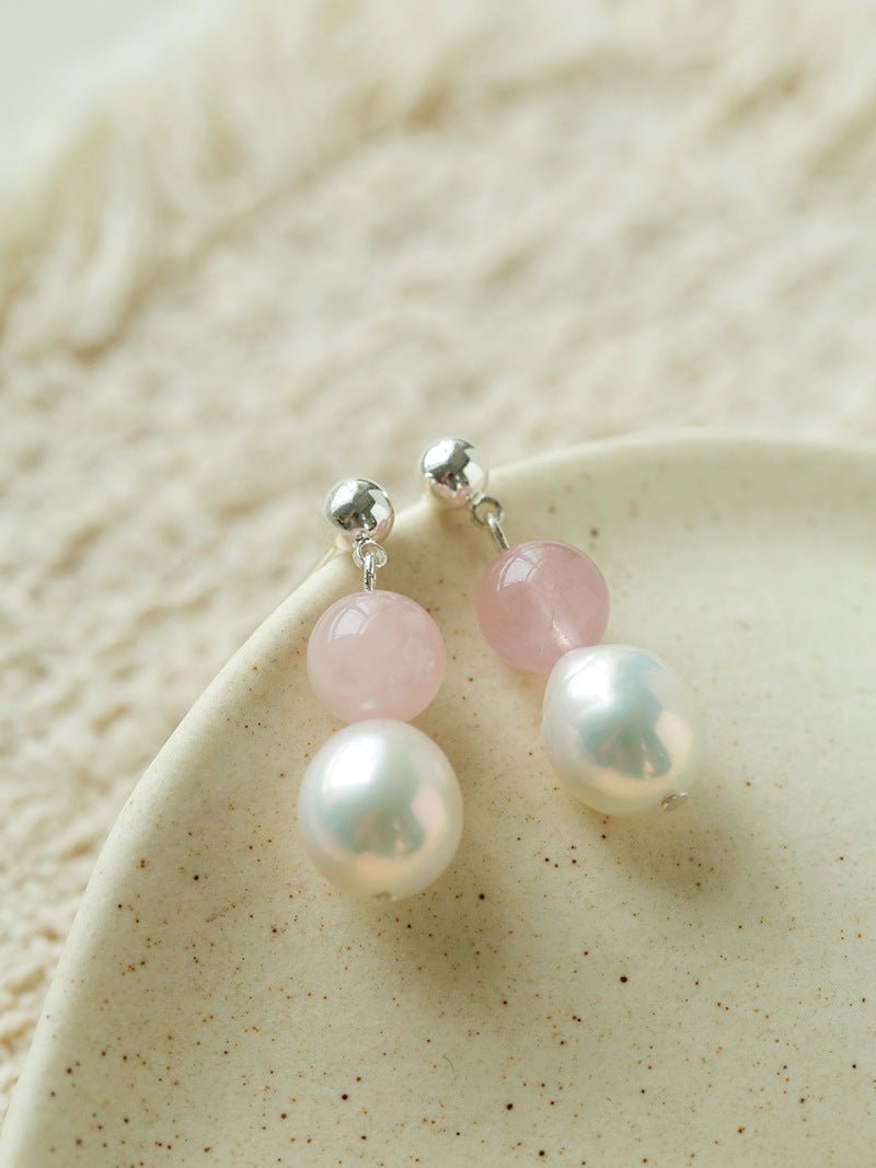 Macaron Three-Tone Crystal Freshwater Pearl Drop Earrings - floysun