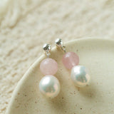 Macaron Three-Tone Crystal Freshwater Pearl Drop Earrings - floysun