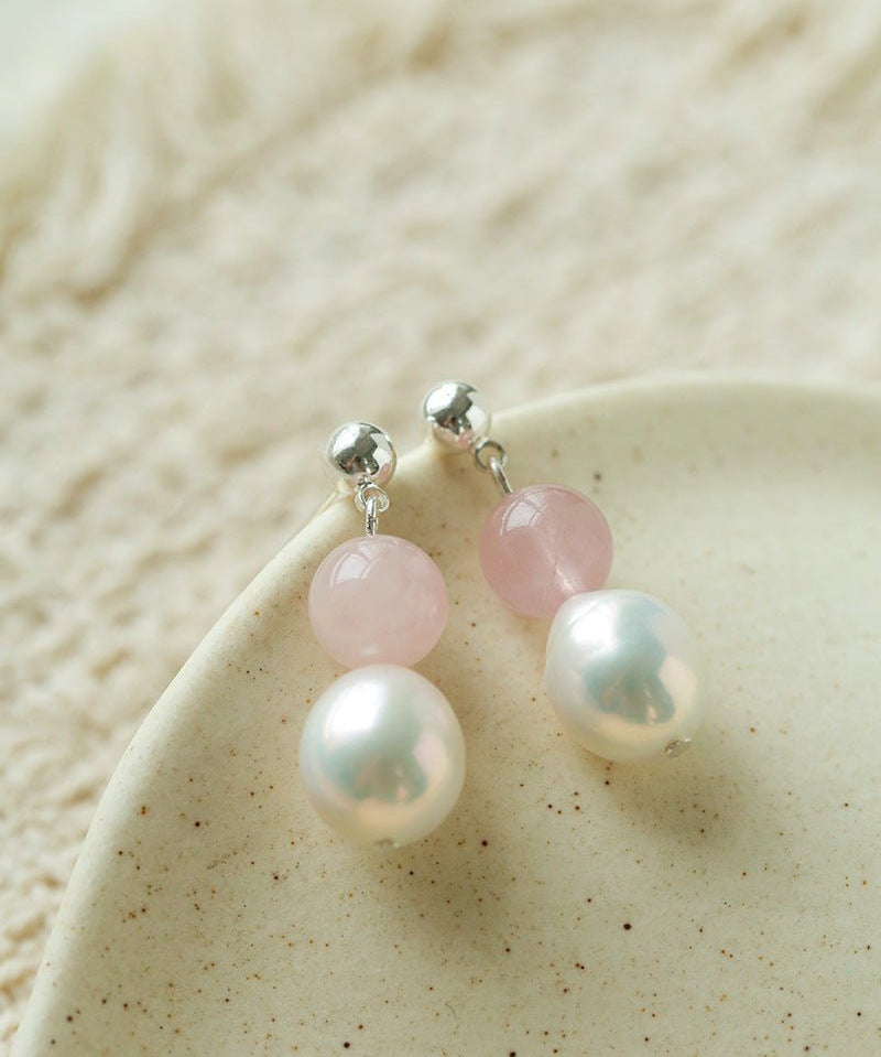 Macaron Three-Tone Crystal Freshwater Pearl Drop Earrings - floysun