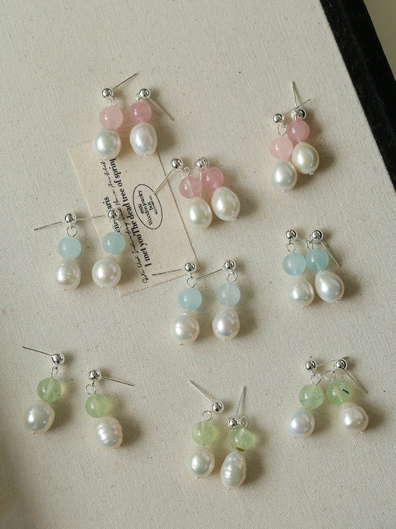 Macaron Three-Tone Crystal Freshwater Pearl Drop Earrings - floysun