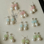Macaron Three-Tone Crystal Freshwater Pearl Drop Earrings - floysun