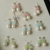 Macaron Three-Tone Crystal Freshwater Pearl Drop Earrings - floysun