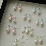 Macaron Three-Tone Crystal Freshwater Pearl Drop Earrings - floysun
