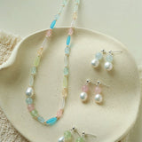 Macaron Three-Tone Crystal Freshwater Pearl Drop Earrings - floysun