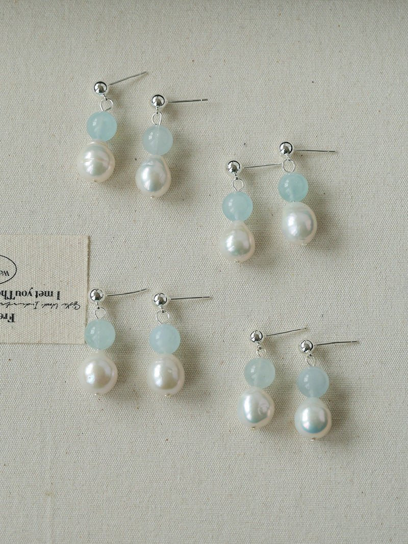 Macaron Three-Tone Crystal Freshwater Pearl Drop Earrings - floysun