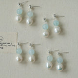Macaron Three-Tone Crystal Freshwater Pearl Drop Earrings - floysun