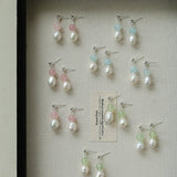 Macaron Three-Tone Crystal Freshwater Pearl Drop Earrings - floysun