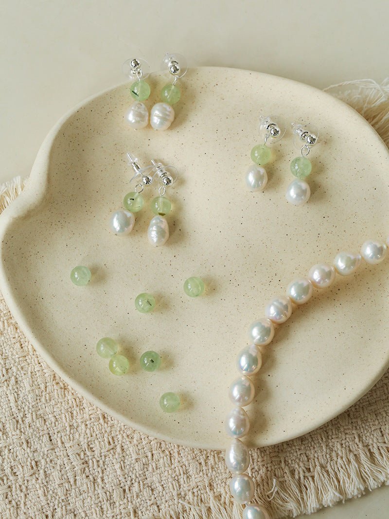 Macaron Three-Tone Crystal Freshwater Pearl Drop Earrings - floysun