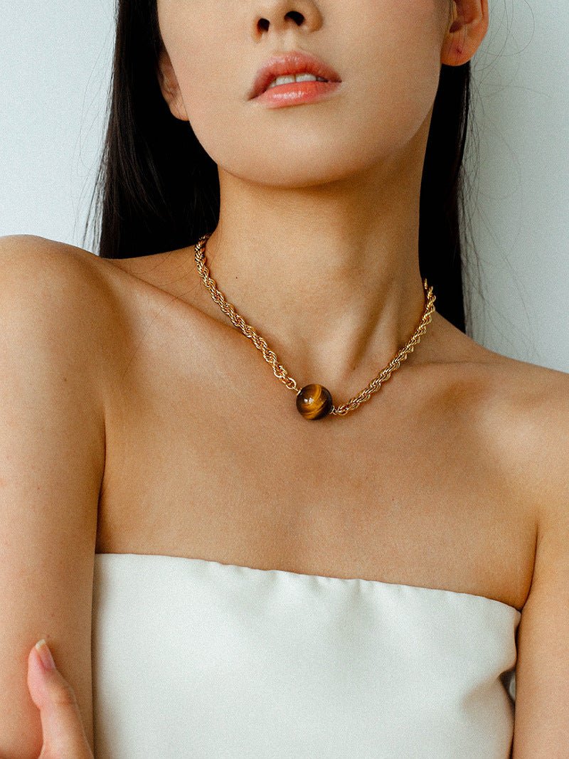 Maillard Tone Tiger’s Eye Chian Necklace - floysun