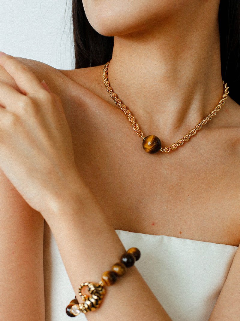 Maillard Tone Tiger’s Eye Chian Necklace - floysun