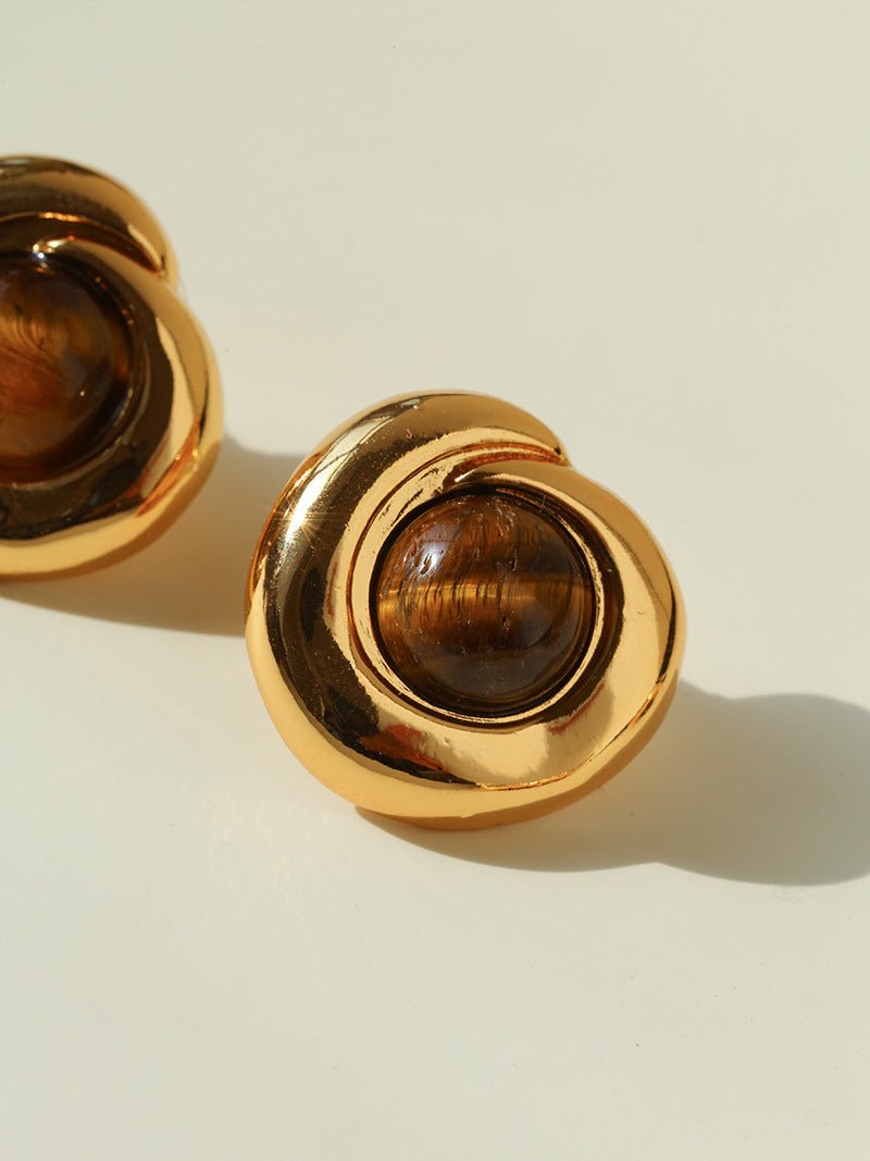 Maillard Vintage Tiger Eye & Black Agate Stud Earrings - floysun