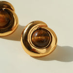 Maillard Vintage Tiger Eye & Black Agate Stud Earrings - floysun