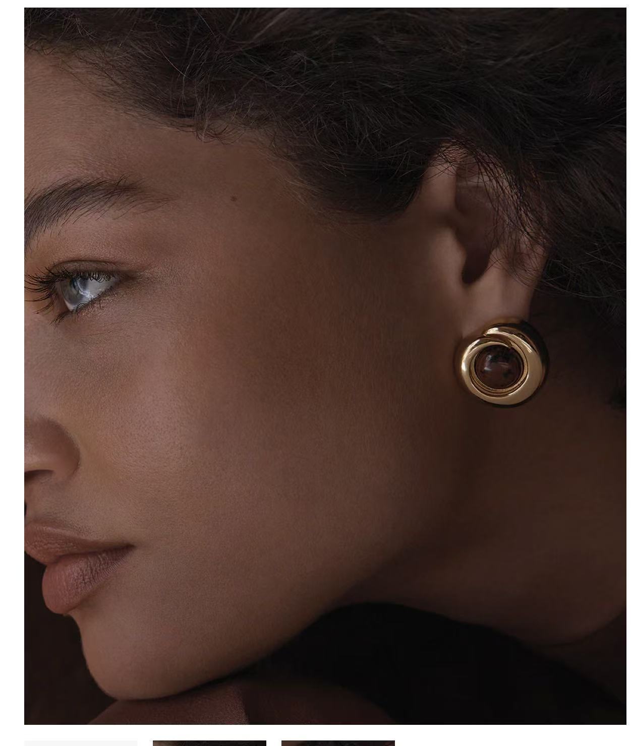 Maillard Vintage Tiger Eye & Black Agate Stud Earrings - floysun