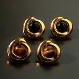 Maillard Vintage Tiger Eye & Black Agate Stud Earrings - floysun