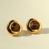 Maillard Vintage Tiger Eye & Black Agate Stud Earrings - floysun