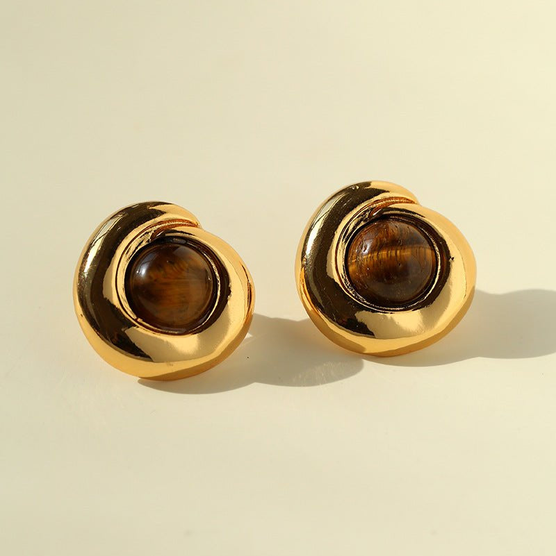 Maillard Vintage Tiger Eye & Black Agate Stud Earrings - floysun