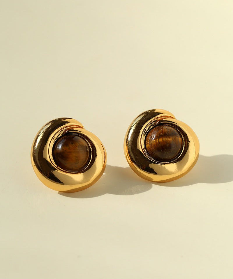Maillard Vintage Tiger Eye & Black Agate Stud Earrings - floysun