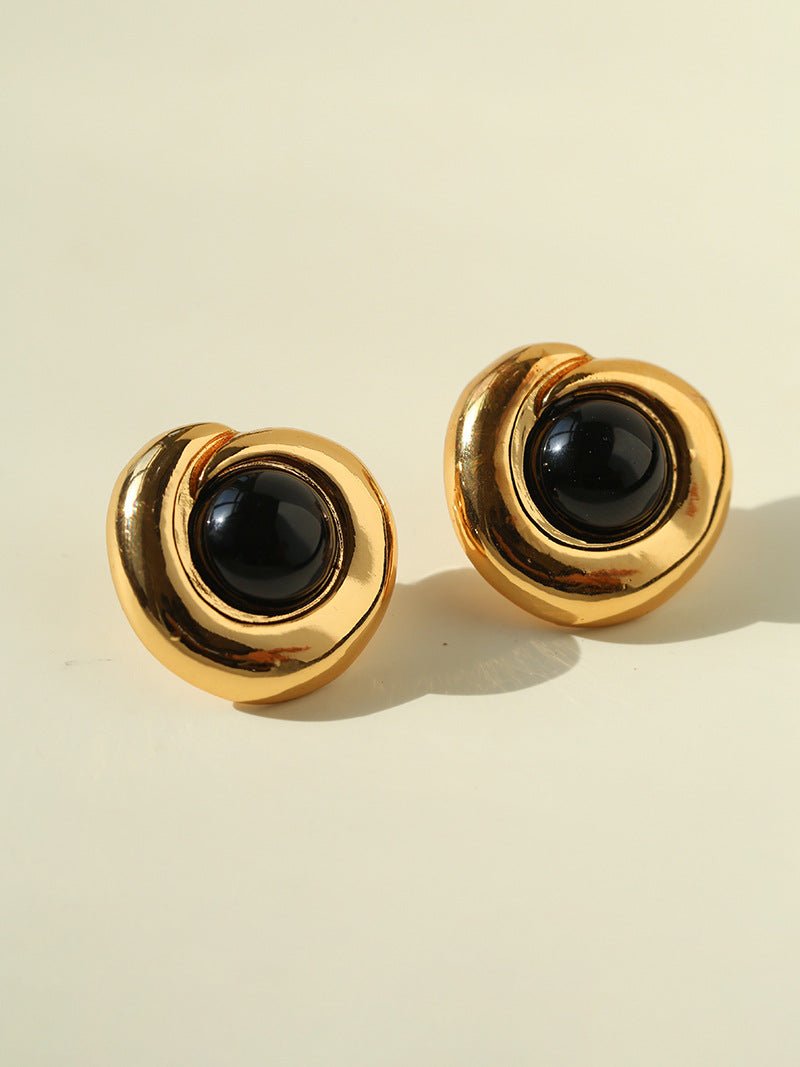 Maillard Vintage Tiger Eye & Black Agate Stud Earrings - floysun