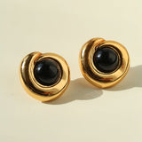 Maillard Vintage Tiger Eye & Black Agate Stud Earrings - floysun