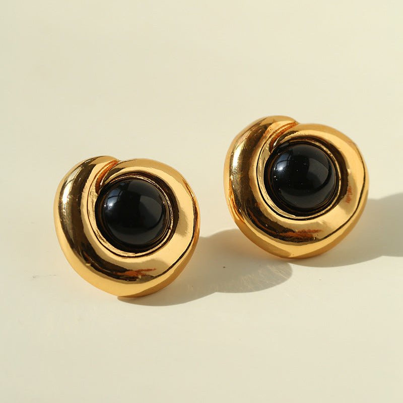 Maillard Vintage Tiger Eye & Black Agate Stud Earrings - floysun