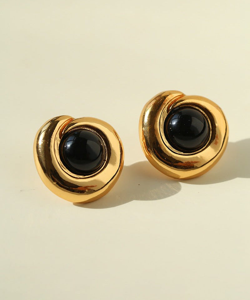 Maillard Vintage Tiger Eye & Black Agate Stud Earrings - floysun