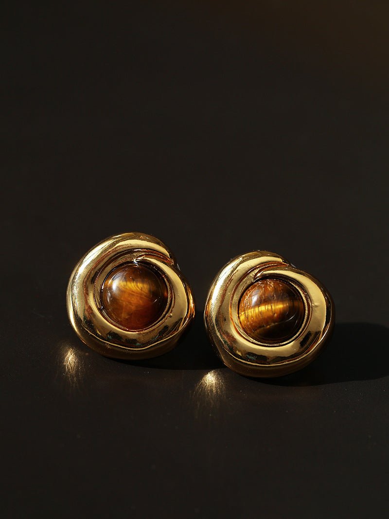 Maillard Vintage Tiger Eye & Black Agate Stud Earrings - floysun