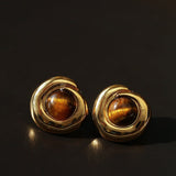 Maillard Vintage Tiger Eye & Black Agate Stud Earrings - floysun