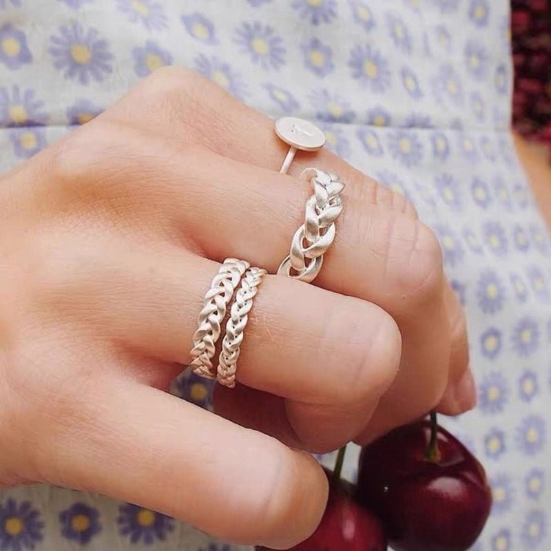 Matte Brushed 925 Sterling Silver Braided Twist Band Rings - floysun