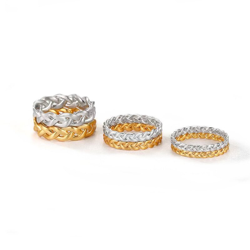 Matte Brushed 925 Sterling Silver Braided Twist Band Rings - floysun
