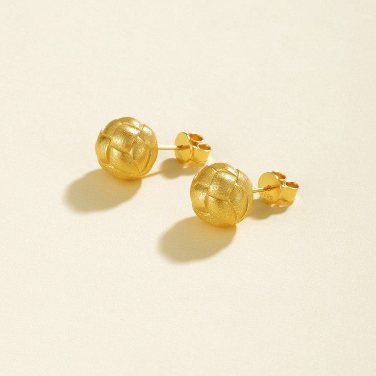 Matte Brushed Woven Ball Stud Earrings - floysun