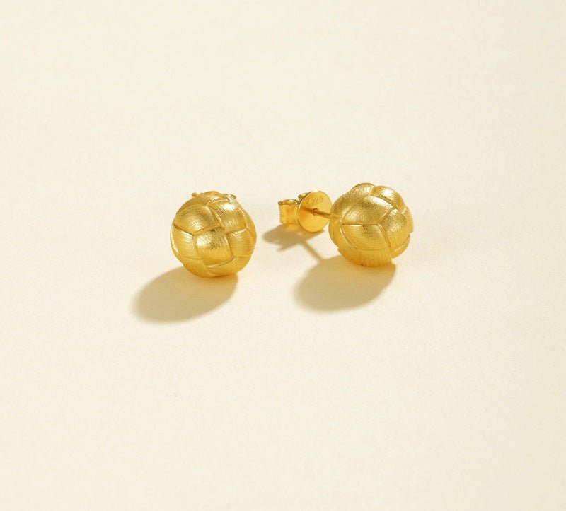Matte Brushed Woven Ball Stud Earrings - floysun