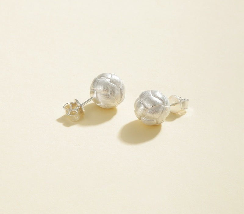 Matte Brushed Woven Ball Stud Earrings - floysun