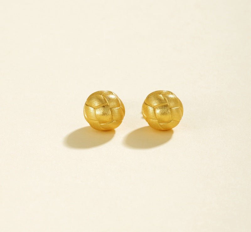 Matte Brushed Woven Ball Stud Earrings - floysun