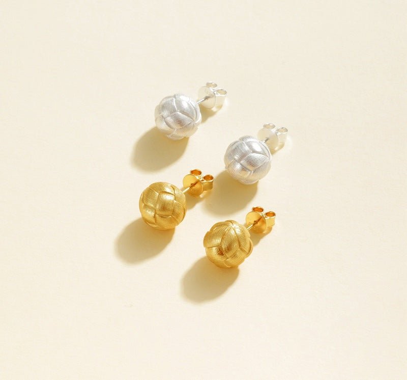 Matte Brushed Woven Ball Stud Earrings - floysun