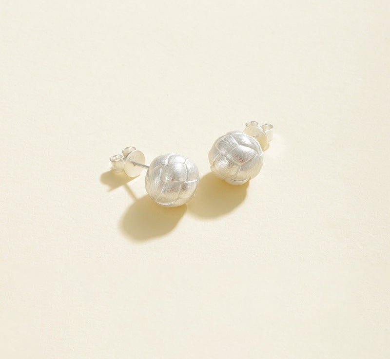 Matte Brushed Woven Ball Stud Earrings - floysun
