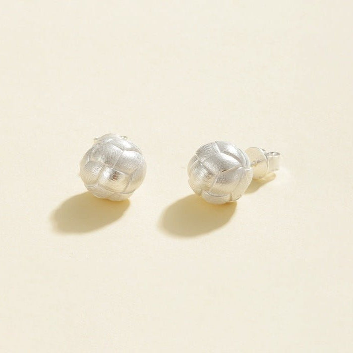 Matte Brushed Woven Ball Stud Earrings - floysun