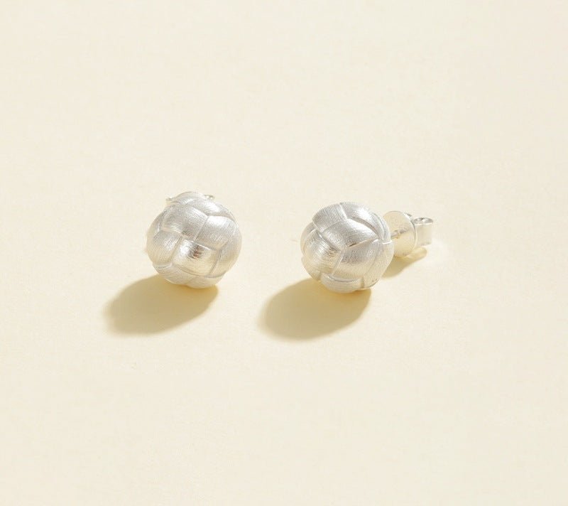 Matte Brushed Woven Ball Stud Earrings - floysun