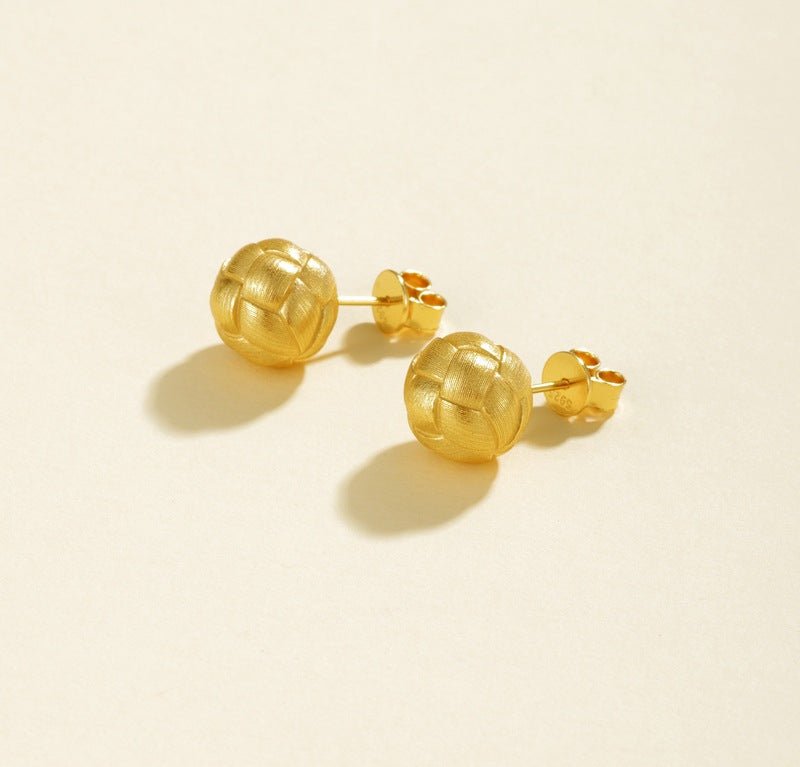 Matte Brushed Woven Ball Stud Earrings - floysun