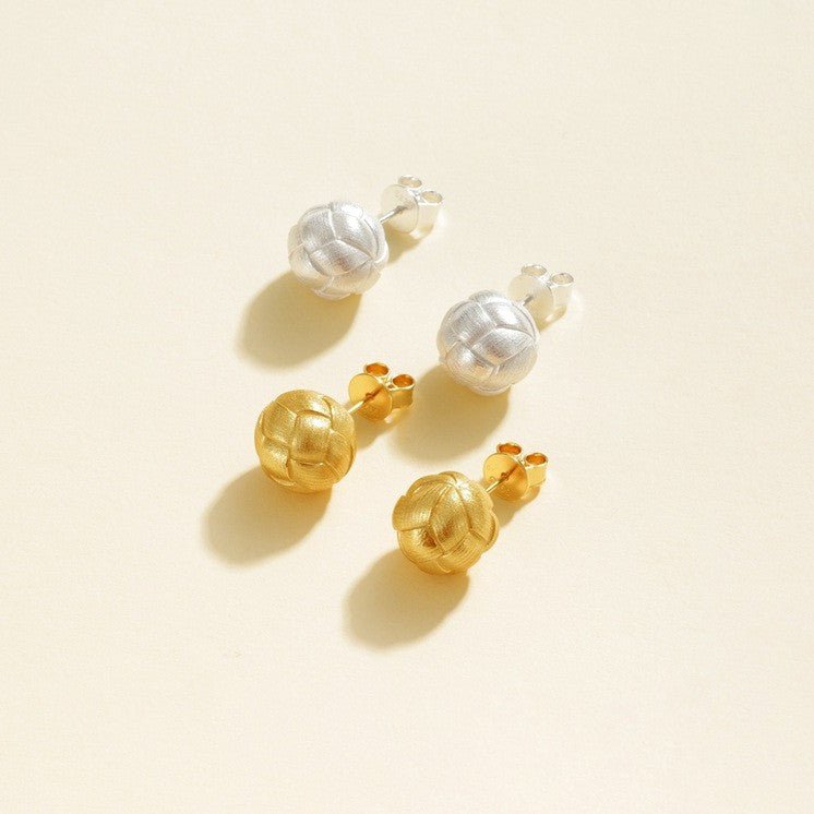 Matte Brushed Woven Ball Stud Earrings - floysun