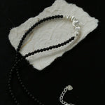 Matte Silver Bead and Black Agate Beaded Necklace - floysun