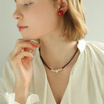 Matte Silver Bead and Black Agate Beaded Necklace - floysun