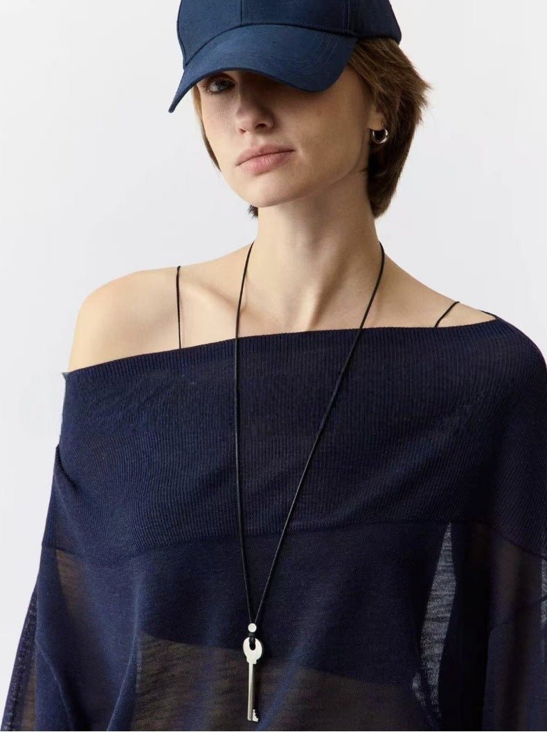 Matte Silver Key Pendant Necklace – Adjustable Black Cord Long Necklace - floysun