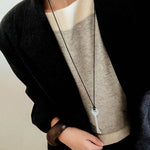 Matte Silver Key Pendant Necklace – Adjustable Black Cord Long Necklace - floysun