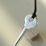 Matte Silver Key Pendant Necklace – Adjustable Black Cord Long Necklace - floysun