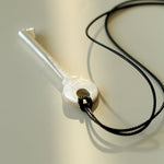 Matte Silver Key Pendant Necklace – Adjustable Black Cord Long Necklace - floysun