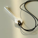 Matte Silver Key Pendant Necklace – Adjustable Black Cord Long Necklace - floysun